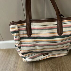 Fossil Multicolor Striped Tote with Brown Accents